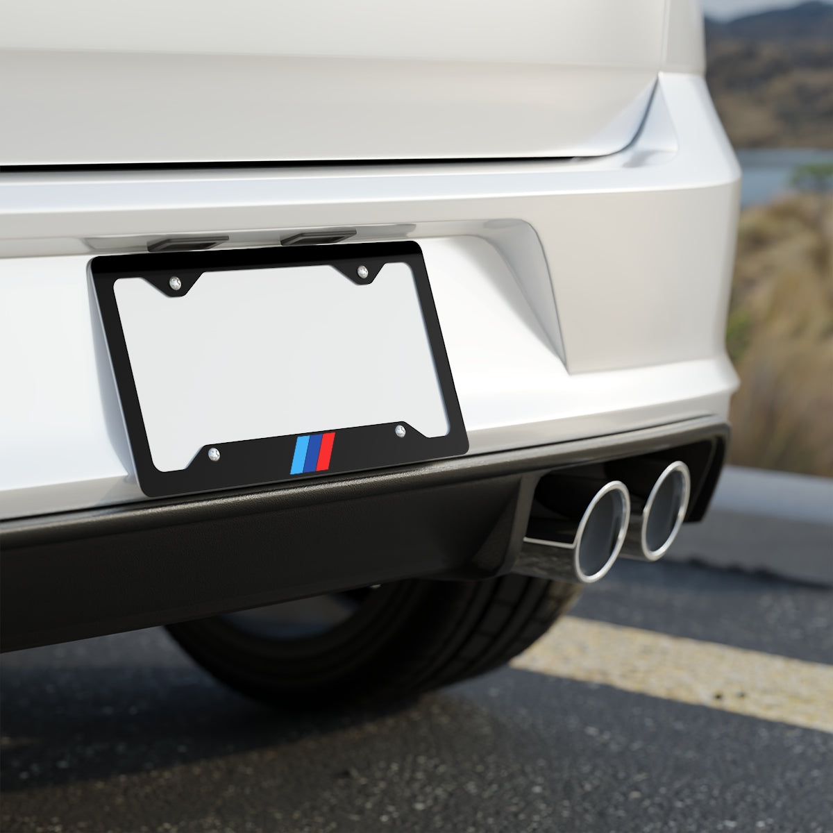 Bimmer S55 / M Stripes Metal License Plate Frame - Black
