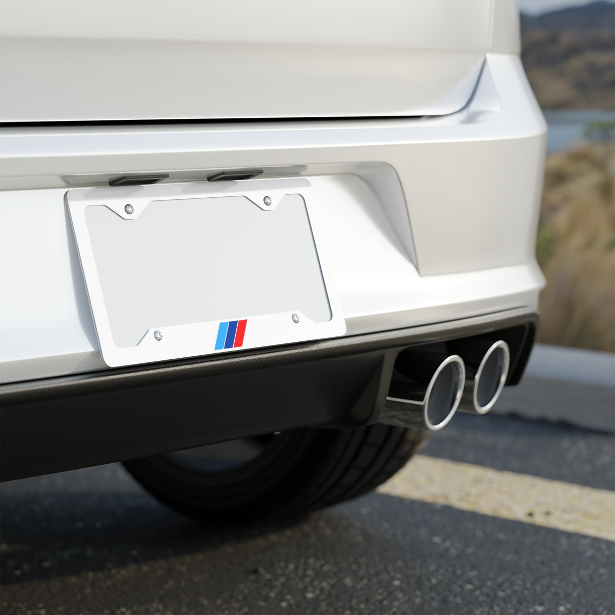 Bimmer S55 / M Stripes Metal License Plate Frame - White